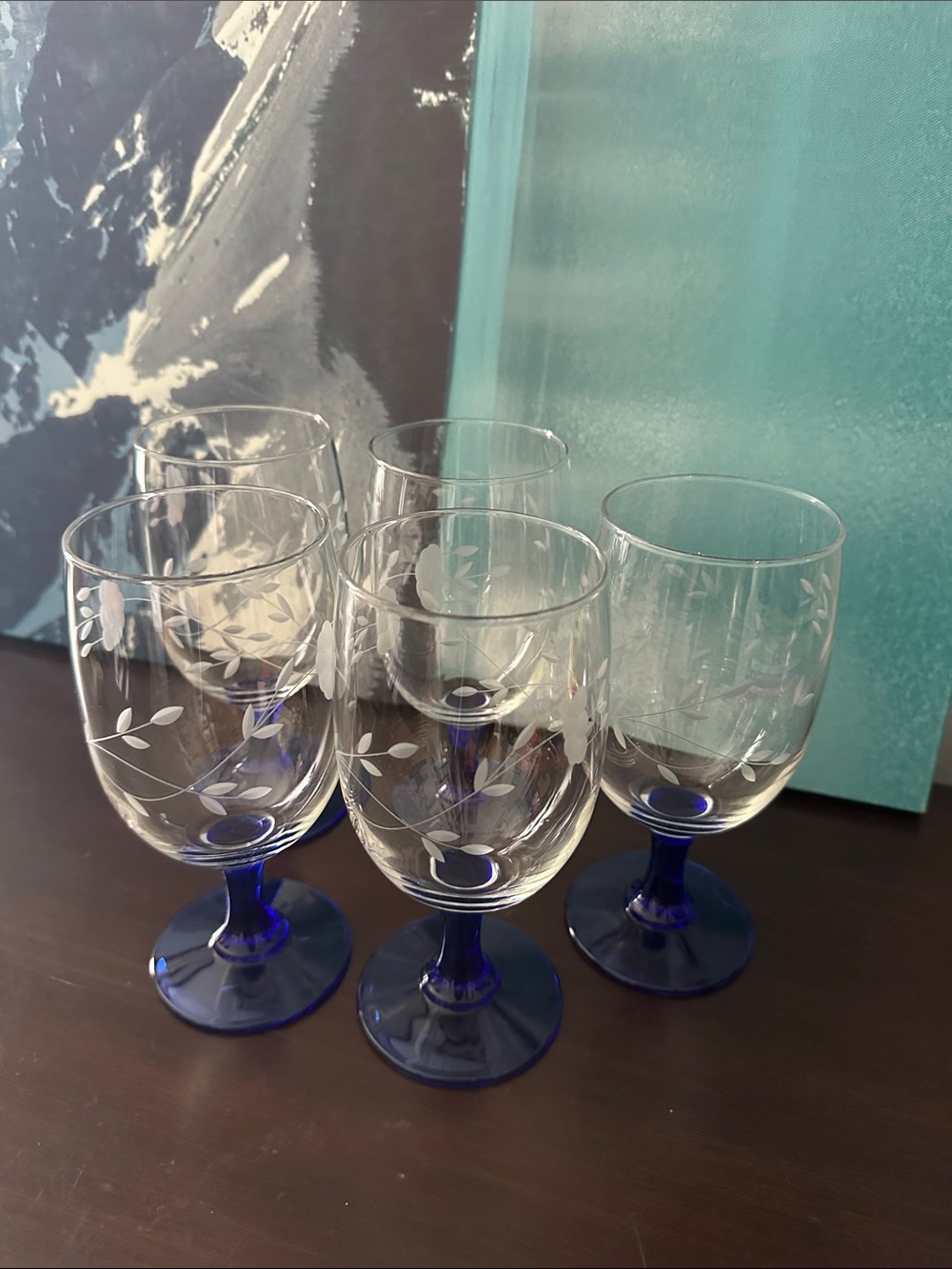 Princess House Heritage Blue Stemmed Crystal. set of 5